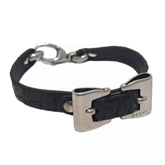 611. Gucci Leather Bow Bracelet with Sterling Silver Detail - Picture 1 of 8